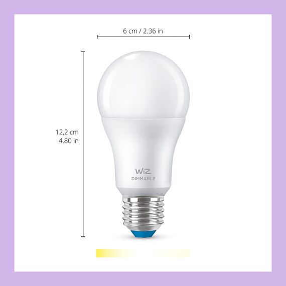 WiZ Warm White LED Lampen E27 2er Pack (806 lm), 60 W Lampen mit warmweißem dimmbarem Licht, smarte Lichtsteuerung über WLAN per Stimme/App