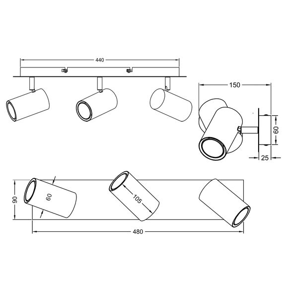 Trio Leuchten Deckenleuchte Marley 802400332, Metall Schwarz matt, Spotbalken 3-flammig, exkl. 3 x GU10
