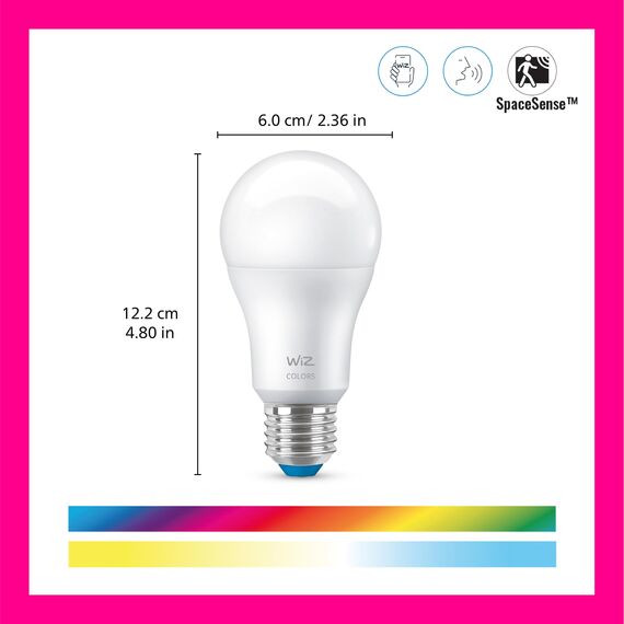 WiZ Smart LED A60-Lampe, Color und Tunable White, E27-Sockel, 60W, 806 Lumen, dimmbar, funktioniert mit Alexa, Google Assistant, und Apple HomeKit, 4er Pack