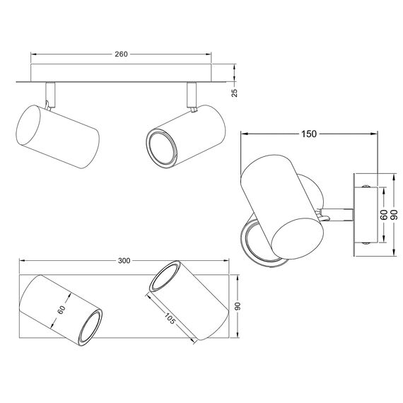 Trio Leuchten Deckenleuchte Marley 802400232, Metall Schwarz matt, Spotbalken 2-flammig, exkl. 2 x GU10