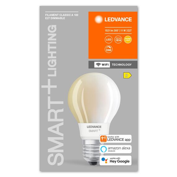 LEDVANCE Smarte LED-Lampe mit Wifi Technologie, Sockel E27, Dimmbar, Warmweiß (2700K), Birnenform, Matt, Ersatz für herkömmliche 75W-Glühbirnen, steuerbar mit Alexa, Google & App, 1er-Pack
