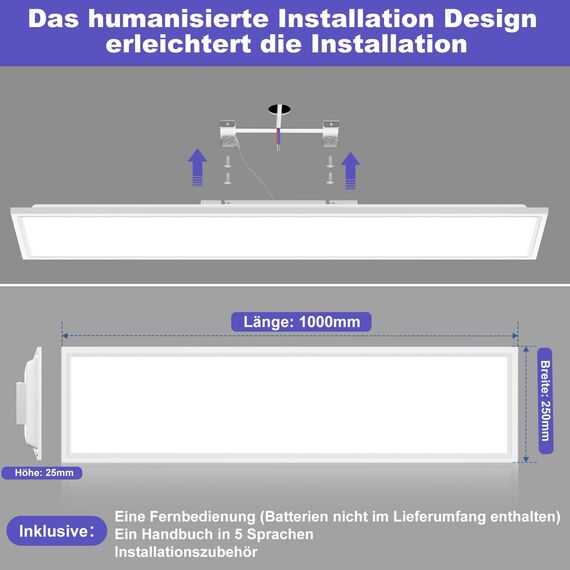 Deckenlampe Led Deckenleuchte Dimmbar Flach, 100x25CM RGB Backlight LED Panel Lampe Decke mit Fernbedienung Nachtlicht Timer 3000K-6500K 30W 2543LM für Wohnzimmer küche Schlafzimmer Tageslichtlampe