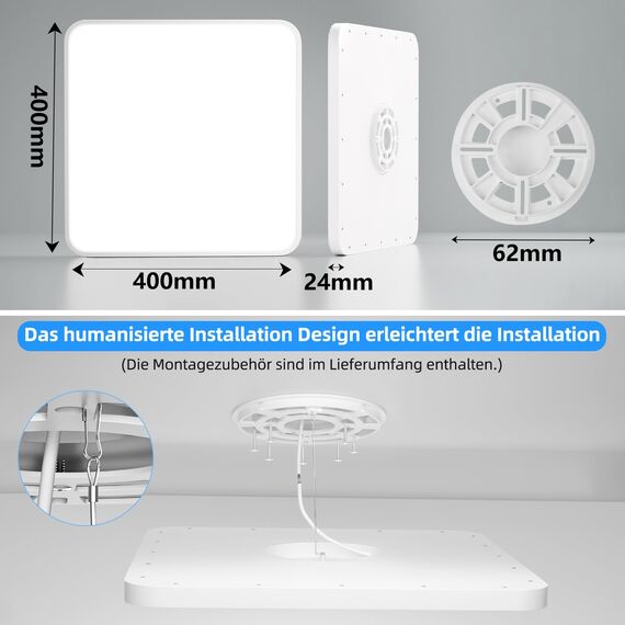 Deckenlampe Led Deckenleuchte Flach Lampe - LED Deckenlampe Eckig, Led Panel Quadrat 40x40cm 4000K 36W 3900LM Küchenlampe Decke Leuchten für Bad Büro Küche Wohnzimmer Badezimmer, Neutralweißes Licht