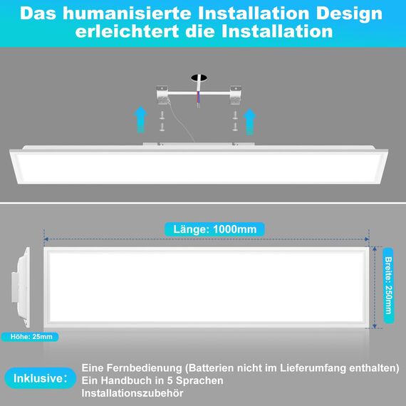 Deckenlampe Led Deckenleuchte Dimmbar Flach - 100x25CM LED Panel Lampe Decke mit Fernbedienung Nachtlicht Timer Rechteckig Leuchten 3000K-6500K 30W 2543LM für Wohnzimmer Badezimmer Schlafzimmer Büro
