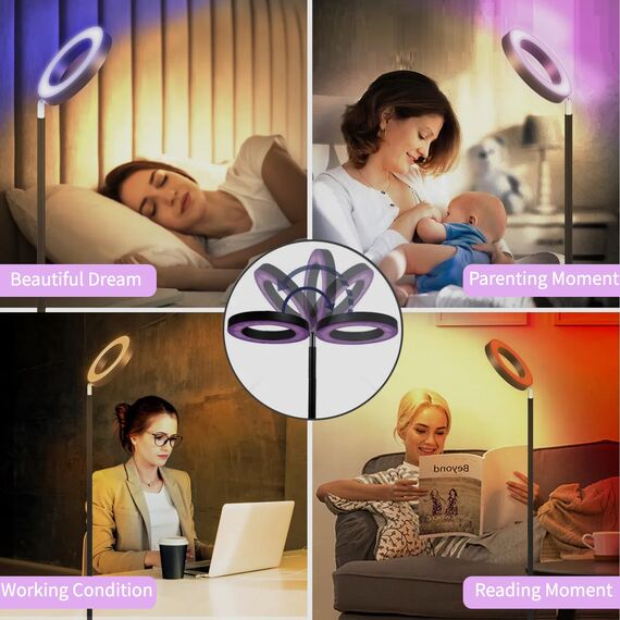 RGB Stehlampe Deckenfluter, 42W Sehr Hell Farbwechsel Doppelseitige Stehlampe mit Fernbedienung, Mehrfarbige Farbverläufe, Sprünge, Zeitmessung, Stufenlos Dimmbar Leselampe für Wohnzimmer Schlafzimmer