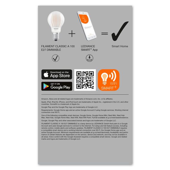 LEDVANCE Smarte LED-Lampe mit Wifi Technologie, Sockel E27, Dimmbar, Warmweiß (2700K), Birnenform, Matt, Ersatz für herkömmliche 75W-Glühbirnen, steuerbar mit Alexa, Google & App, 1er-Pack