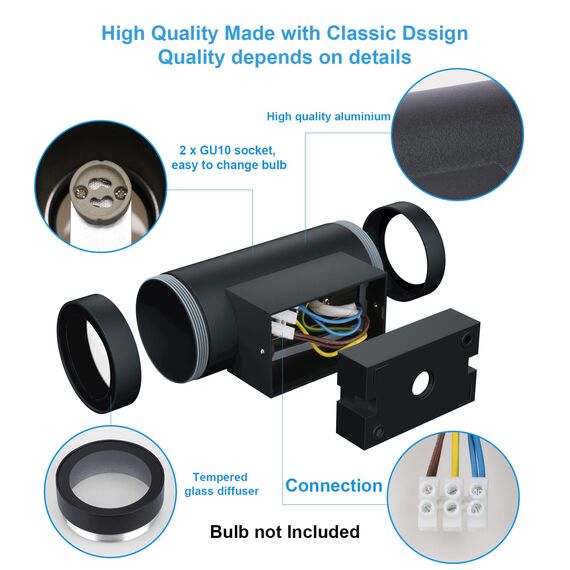 Klighten 2 Stück Wandleuchten GU10 Außen/Innen, Wasserdichte IP65 Up and Down Leuchten Aussen, Aluminium Aussenleuchte Außenlampe Wand, Wandlampe für Eingang Terrasse, ohne Leuchtmittel, Anthrazit
