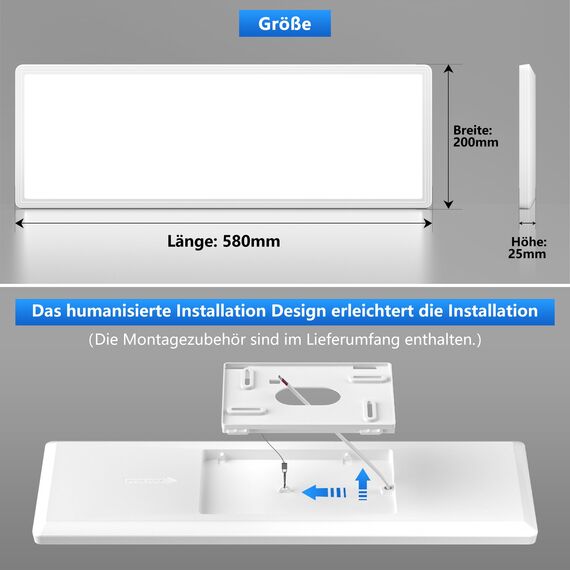 Deckenlampe Led Deckenleuchte Flach Lampe - LED Deckenlampe, Led Panel Rechteckige 24W 2500LM Decke Leuchten für Büro Küche Wohnzimmer, 4000K Neutralweißes Licht Backlighteffekt 580x200x25mm (LxBxH)