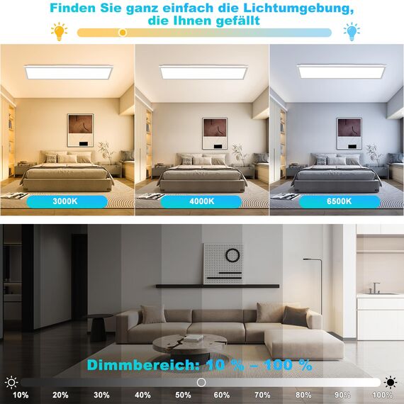 Deckenlampe Led Deckenleuchte Dimmbar Flach - 100x25CM LED Panel Lampe Decke mit Fernbedienung Nachtlicht Timer Rechteckig Leuchten 3000K-6500K 30W 2543LM für Wohnzimmer Badezimmer Schlafzimmer Büro