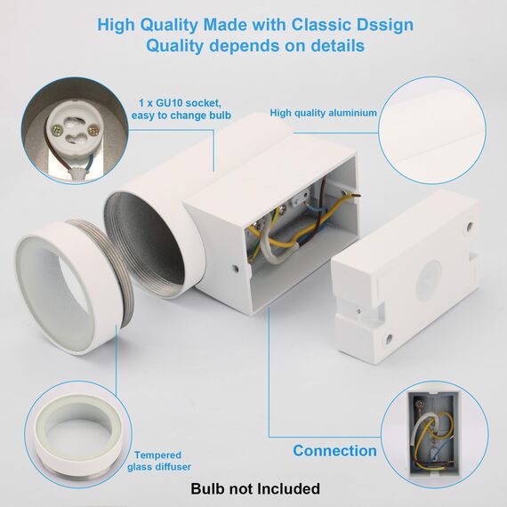 Klighten 2 Stück Aussen Wandleuchte, GU10 Downlight Wasserdichte IP65 Außenleuchte Aussenlampe Wand Aluminium Außenwandleuchten, Wandlampe für Terrasse Eingang Treppen, Weiß, ohne Leuchtmittel