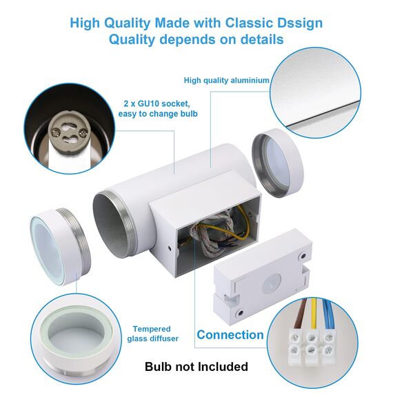 Klighten 2 Stück Aussenleuchte Aussenlampe Wand, GU10 Aluminium Up Down Außenwandleuchten, Wasserdichte IP65 Wandlampe Außen Wandleuchte Aussen für Eingang Garten Terrasse, ohne Leuchtmittel, Weiß