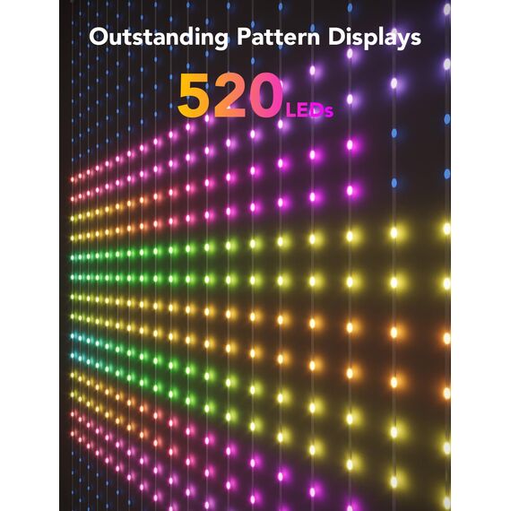 Govee Curtain Lights, 520 RGBIC LEDs Lichterkette, DIY Lichtmuster, Smart LED Vorhang 86+ Modi, Wasserfest, kompatibel mit Alexa für Weihnachten Christmas, Party Deko 2m x 1,5m (H x W)