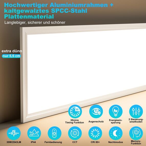 Deckenlampe Led Deckenleuchte Dimmbar Flach - 100x25CM LED Panel Lampe Decke mit Fernbedienung Nachtlicht Timer Rechteckig Leuchten 3000K-6500K 30W 2543LM für Wohnzimmer Badezimmer Schlafzimmer Büro