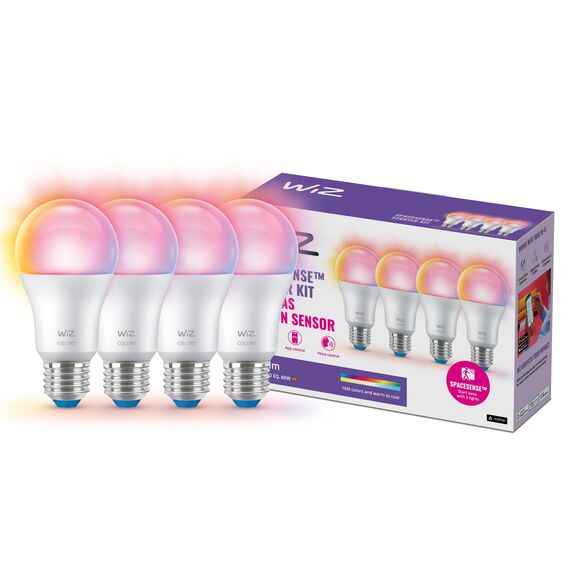 WiZ Smart LED A60-Lampe, Color und Tunable White, E27-Sockel, 60W, 806 Lumen, dimmbar, funktioniert mit Alexa, Google Assistant, und Apple HomeKit, 4er Pack