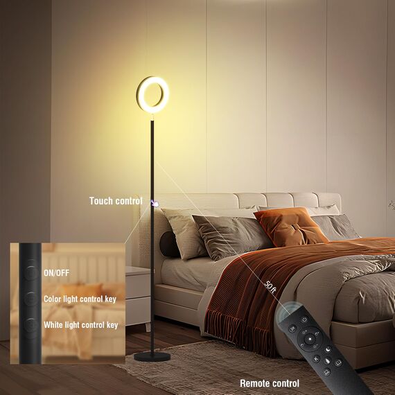 RGB Stehlampe Deckenfluter, 42W Sehr Hell Farbwechsel Doppelseitige Stehlampe mit Fernbedienung, Mehrfarbige Farbverläufe, Sprünge, Zeitmessung, Stufenlos Dimmbar Leselampe für Wohnzimmer Schlafzimmer