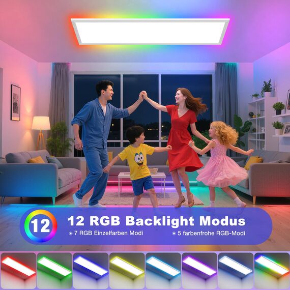 Deckenlampe Led Deckenleuchte Dimmbar Flach, 100x25CM RGB Backlight LED Panel Lampe Decke mit Fernbedienung Nachtlicht Timer 3000K-6500K 30W 2543LM für Wohnzimmer küche Schlafzimmer Tageslichtlampe
