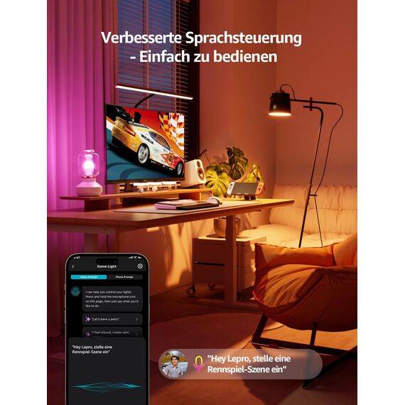 Lepro AI Smart Glühbirne BP1, G45 E14 LED Lampe Dimmbar 4.9W 470LM RGB+CCT, Personalisierter KI-Lichtdesigner mit Sprachsteuerung/Musik Sync, Kompatibel mit Alexa/Google, WiFi & Bluetooth, 2 Stück