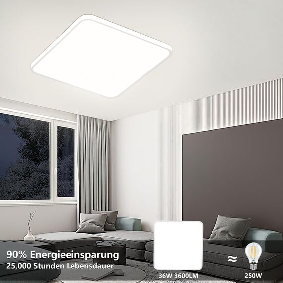 Deckenlampe Led Deckenleuchte Flach Lampe - LED Deckenlampe Eckig, Led Panel Quadrat 40x40cm 4000K 36W 3900LM Küchenlampe Decke Leuchten für Bad Büro Küche Wohnzimmer Badezimmer, Neutralweißes Licht