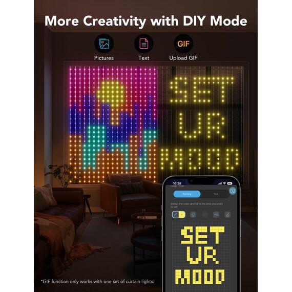 Govee Curtain Lights, 520 RGBIC LEDs Lichterkette, DIY Lichtmuster, Smart LED Vorhang 86+ Modi, Wasserfest, kompatibel mit Alexa für Weihnachten Christmas, Party Deko 2m x 1,5m (H x W)