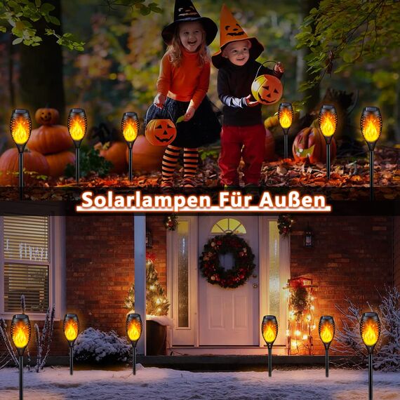 12Stück Solar Lampe Outdoor, Solar Leuchten Außen Wetterfest, Solarlichter für Außen Balkon Beleuchtung Garten Deko, Solarfackeln LED Gartenbeleuchtung Solar Außen, Gartenlampen Solar Wetterfest