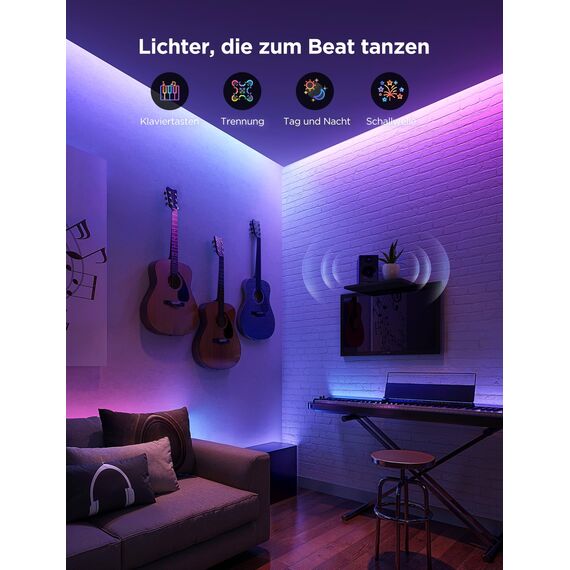 Govee LED Strip Light 2 Pro 5m, Smart RGBIC mit weißes Licht, LED Streifen Funktioniert mit Matter, Alexa und Google Assistant, DIY-Farbe, App-Steuerung mit Musik Sync, für Wohnzimmer Schlafzimmer