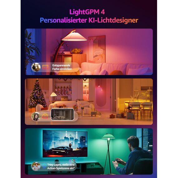 Lepro AI Smart Glühbirne BP1, G45 E14 LED Lampe Dimmbar 4.9W 470LM RGB+CCT, Personalisierter KI-Lichtdesigner mit Sprachsteuerung/Musik Sync, Kompatibel mit Alexa/Google, WiFi & Bluetooth, 2 Stück