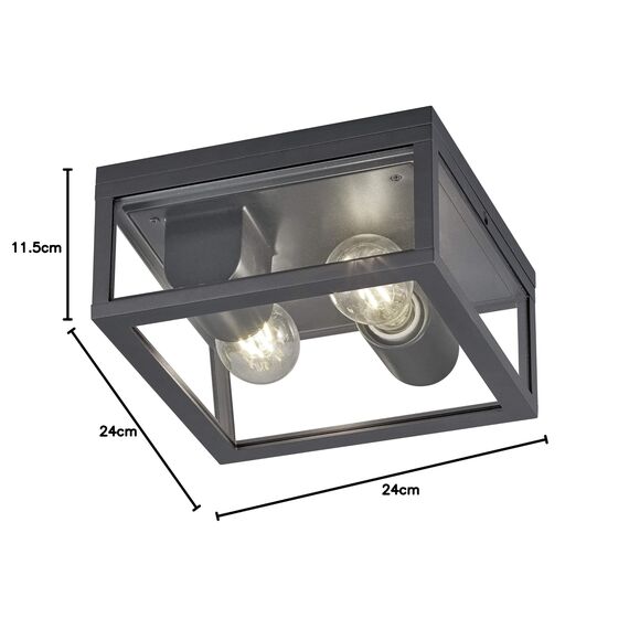 Trio Leuchten Außen Deckenleuchte Garonne 601860242, Aluminium Druckguss Anthrazit, exkl. 2x E27