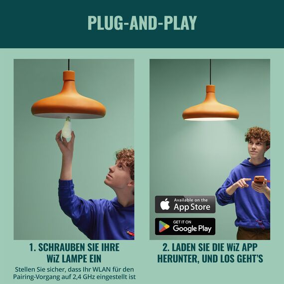 WiZ Smart LED A60-Lampe, Color und Tunable White, E27-Sockel, äquivalent 100 W, 2200–6500 K, 1521 Lumen, dimmbar, funktioniert mit Alexa, Google Assistant, und Apple HomeKit, 2er Pack