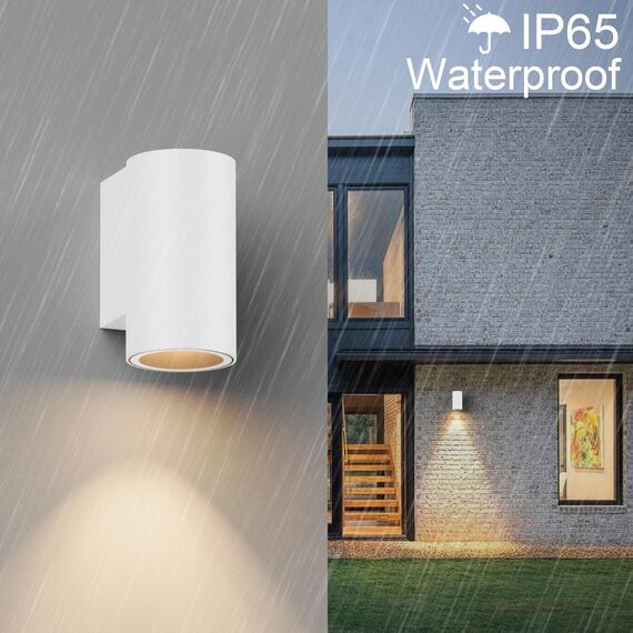 Klighten 2 Stück Aussen Wandleuchte, GU10 Downlight Wasserdichte IP65 Außenleuchte Aussenlampe Wand Aluminium Außenwandleuchten, Wandlampe für Terrasse Eingang Treppen, Weiß, ohne Leuchtmittel