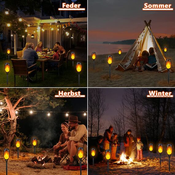 12Stück Solar Lampe Outdoor, Solar Leuchten Außen Wetterfest, Solarlichter für Außen Balkon Beleuchtung Garten Deko, Solarfackeln LED Gartenbeleuchtung Solar Außen, Gartenlampen Solar Wetterfest