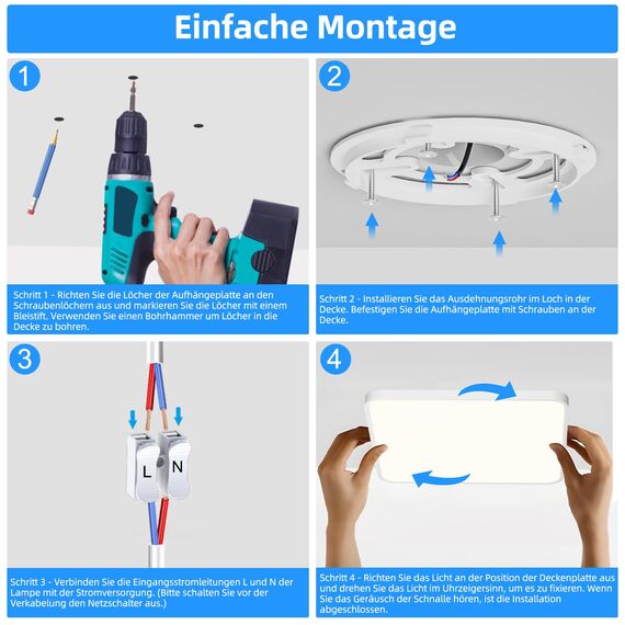 Deckenlampe Led Deckenleuchte Flach Lampe - LED Deckenlampe Eckig, Led Panel Quadrat 40x40cm 4000K 36W 3900LM Küchenlampe Decke Leuchten für Bad Büro Küche Wohnzimmer Badezimmer, Neutralweißes Licht