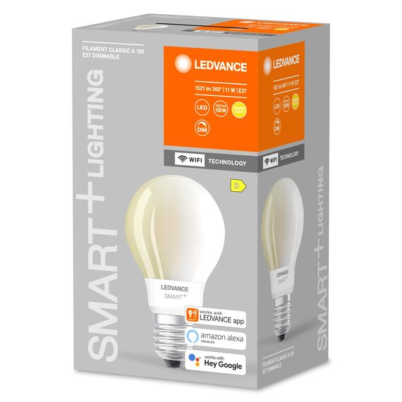 LEDVANCE Smarte LED-Lampe mit Wifi Technologie, Sockel E27, Dimmbar, Warmweiß (2700K), Birnenform, Matt, Ersatz für herkömmliche 75W-Glühbirnen, steuerbar mit Alexa, Google & App, 1er-Pack