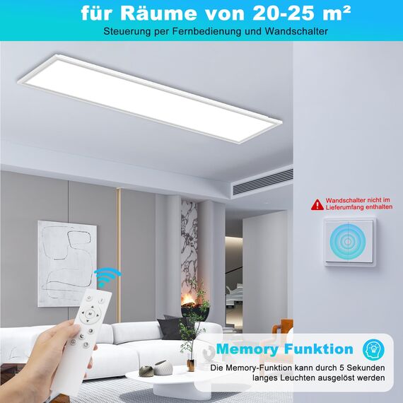 Deckenlampe Led Deckenleuchte Dimmbar Flach - 100x25CM LED Panel Lampe Decke mit Fernbedienung Nachtlicht Timer Rechteckig Leuchten 3000K-6500K 30W 2543LM für Wohnzimmer Badezimmer Schlafzimmer Büro