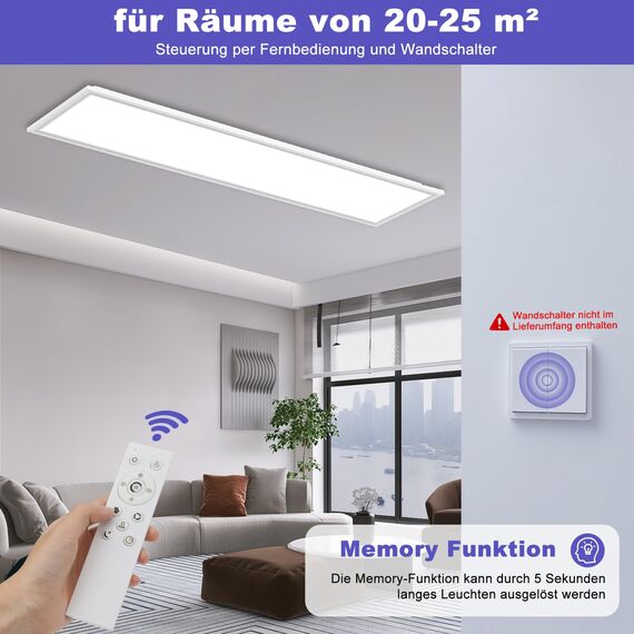 Deckenlampe Led Deckenleuchte Dimmbar Flach, 100x25CM RGB Backlight LED Panel Lampe Decke mit Fernbedienung Nachtlicht Timer 3000K-6500K 30W 2543LM für Wohnzimmer küche Schlafzimmer Tageslichtlampe