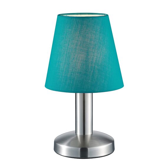 Trio Leuchten Tischleuchte Mats II 599700119, Metall Nickel matt, Stoffschirm türkis, exkl. 1x E14, On/Off Touch, Schirm Türkis