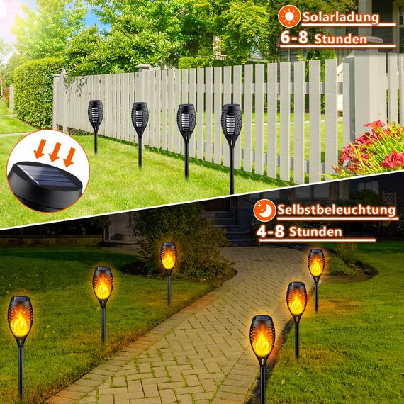 12Stück Solar Lampe Outdoor, Solar Leuchten Außen Wetterfest, Solarlichter für Außen Balkon Beleuchtung Garten Deko, Solarfackeln LED Gartenbeleuchtung Solar Außen, Gartenlampen Solar Wetterfest