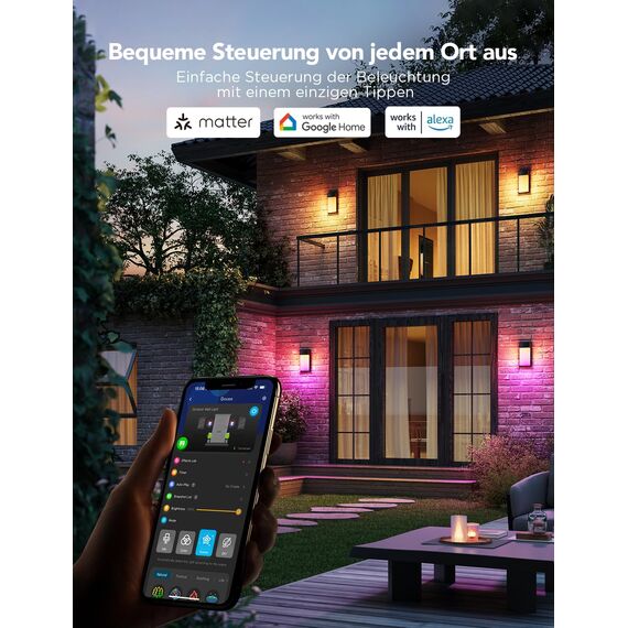 Govee Outdoor Wandleuchte RGBIC, 1500LM Smart LED Wandleuchte Aussen mit 45 Scene Modes, IP65 Wasserdicht für Wandlampe, DIY Wandleuchte, Funktioniert mit Alexa, Google Assistant und Matter, 2 Stück