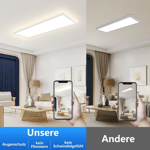 Deckenlampe Led Deckenleuchte Flach Lampe - LED Deckenlampe, Led Panel Rechteckige 24W 2500LM Decke Leuchten für Büro Küche Wohnzimmer, 4000K Neutralweißes Licht Backlighteffekt 580x200x25mm (LxBxH)