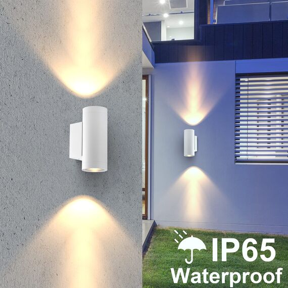 Klighten 2 Stück Aussenleuchte Aussenlampe Wand, GU10 Aluminium Up Down Außenwandleuchten, Wasserdichte IP65 Wandlampe Außen Wandleuchte Aussen für Eingang Garten Terrasse, ohne Leuchtmittel, Weiß