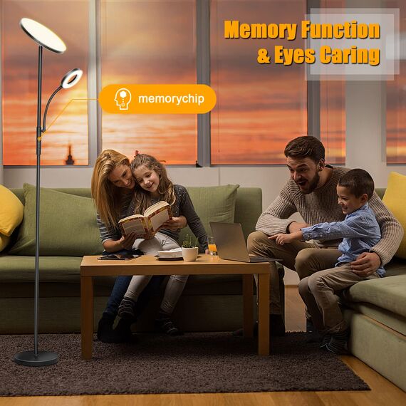 LED Stehlampe Wohnzimmer Dimmbar, 42W 3600LM Deckenfluter mit Leselampe, Fernbedienung & Touchsteuerung, 1-Minuten-Installation, Stehlampe Modern für Wohnzimmer, Büro, Esszimmer, Schlafzimmer(Schwarz)