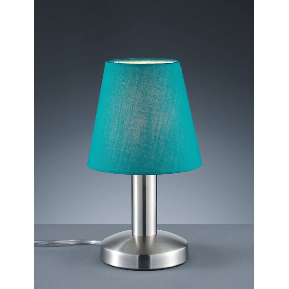 Trio Leuchten Tischleuchte Mats II 599700119, Metall Nickel matt, Stoffschirm türkis, exkl. 1x E14, On/Off Touch, Schirm Türkis