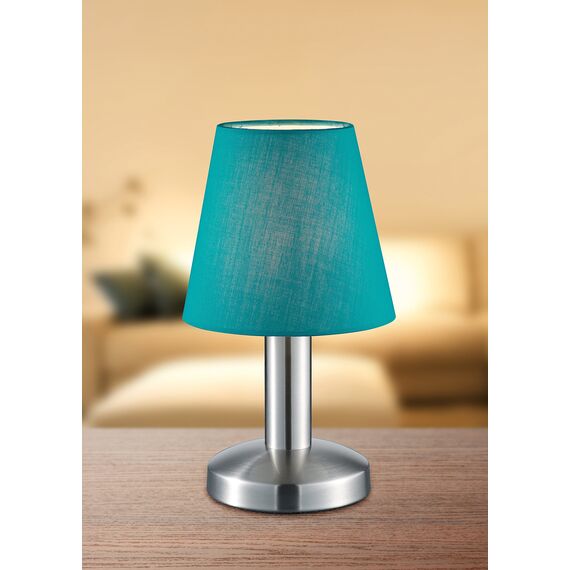 Trio Leuchten Tischleuchte Mats 599600119, Metall Nickel matt, Stoffschirm türkis, exkl. 1xE14, 4-fach Touch