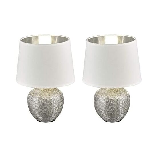 Reality Leuchten R50621089 Luxor, Tischleuchte, Keramik, E14, Silber, 18 x 18 x 26 cm (Packung mit 2)