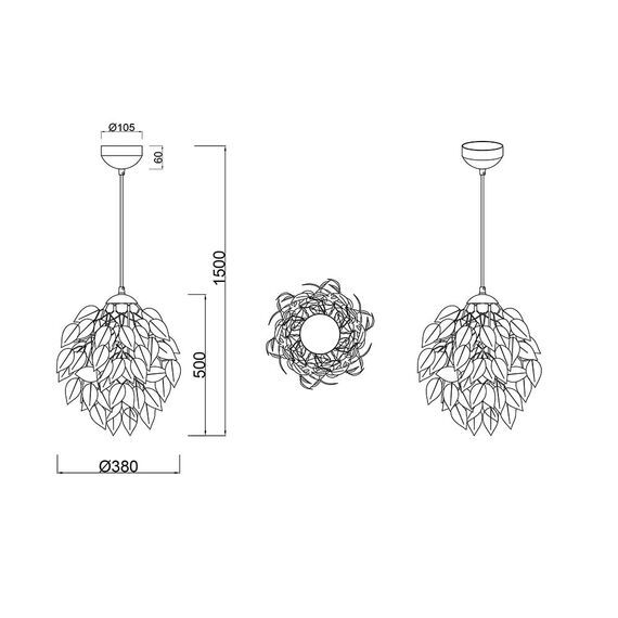 Reality Leuchten Pendelleuchte Leavy R10461901, Metall Nickel matt, Schirm Kunststoff weiß, 1 x E27, 38 x 38 x 150 cm