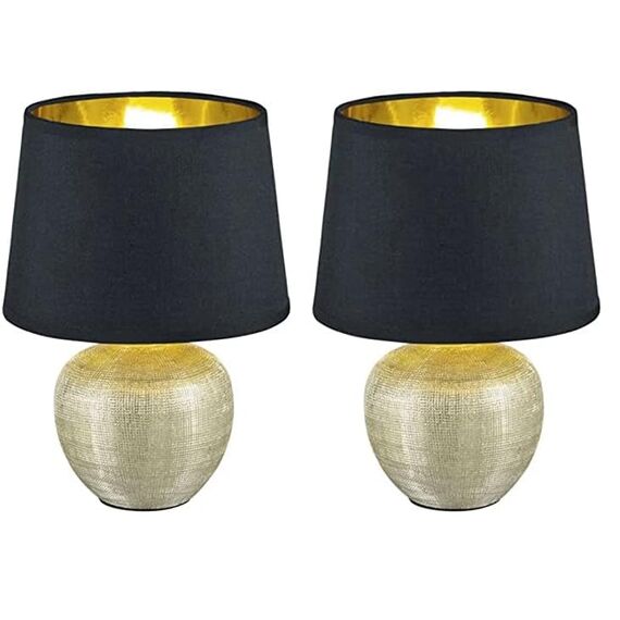 Reality Leuchten R50621079 Luxor, Tischleuchte, Keramik, E14, Gold, 18 x 18 x 26 cm (Packung mit 2)