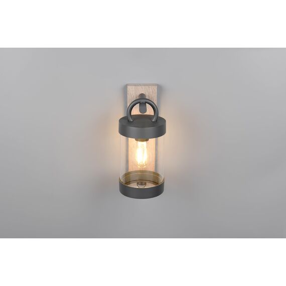 Trio Leuchten Außen Wandleuchte Sambesi 204169135, Aluminium Druckguss Anthrazit mit Holznachbildung, exkl. 1x E27, Bewegungssensor, Holzfarbig