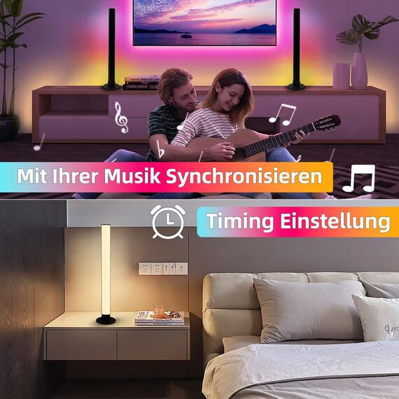Smart LED Lightbar 2er Set, RGB Lampe TV Hintergrundbeleuchtung mit Multi-Modi und Dimmbare, Gaming LED Beleuchtung Sync mit Musik, APP und Fernbedienung für Gaming, Filme, PC, TV, Raumdekoration
