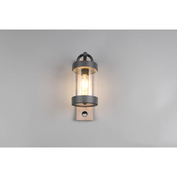 Trio Leuchten Außen Wandleuchte Sambesi 204169135, Aluminium Druckguss Anthrazit mit Holznachbildung, exkl. 1x E27, Bewegungssensor, Holzfarbig