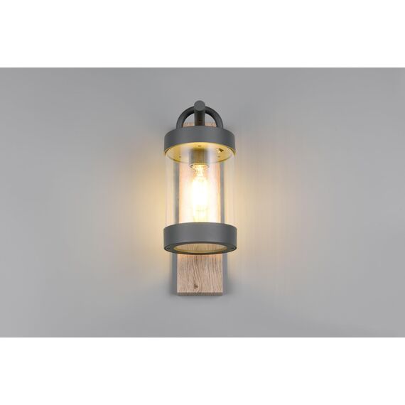 Trio Leuchten Außen Wandleuchte Sambesi 204160135, Aluminium Druckguss Anthrazit mit Holznachbildung, exkl. 1x E27, Holzfarbig