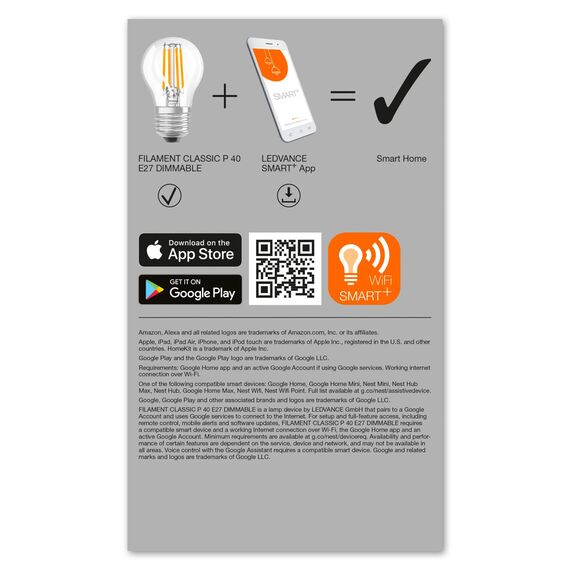 LEDVANCE Smarte LED-Lampe mit Wifi Technologie, Sockel E27, Dimmbar, Warmweiß (2700K), Tropfenform, Klares Filament, Ersatz für herkömmliche 40W-Glühbirnen, steuerbar mit Alexa, Google & App, 4er-Pack